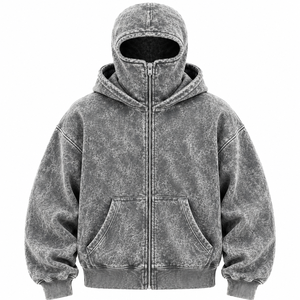 Cagoule à fermeture éclair intégrale surdimensionnée personnalisée pour homme, style streetwear, délavée à l'acide, hiver, 100% coton, polaire épaisse, écologique - Product Image 1