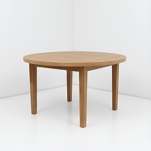 Table à manger ronde en teck naturel avec plateau à lattes géométriques, mobilier hôtelier pour projets d'hôtels, de resorts et de restaurants, Jepara, Indonésie - Product Image 3