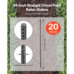Picchetti per Armature Resistenti da 24 Pollici, Diametro 0,47, Ancoraggi a Terra in Acciaio Galvanizzato Dritto con Punta a Scalpello, Resistenti alla Ruggine, HRB500 - Product Image 2