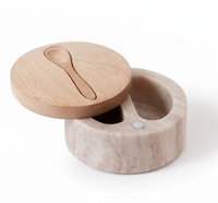 Élégant pot à sel et sucre en bois avec couvercle et cuillère, base en marbre, outil pour herbes et épices, résistant à la poussière, ustensile de cuisine