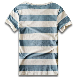 เสื้อยืดแขนสั้นลายทางผู้ชาย คอกลม ทรงปกติ ผ้าฝ้าย ใส่สบายๆ - Product Image 2