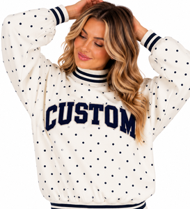 Sweat-shirt pour femme bleu marine à manches bouffantes, avec appliqué lettre, col montant, en polyester/coton, infroissable et respirant - Product Image 4