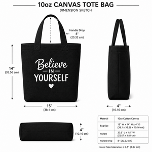 AMANI Believe in Yourself <b>Canvas</b> <b>Tote</b> <b>Bag</b> <b>Black</b> Printing Minimalist Style Travel & Shopping <b>Bag</b> - Product Image 2