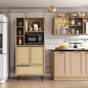 Mueble de Salón Moderno con Estación de Café |   Mueble de Almacenamiento de Madera de Mango de Lujo |   Estantes Multiusos para Barra de Buffet para el Hogar - Product Image 3