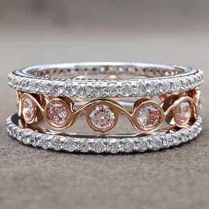 Pink Round Cut Moissanite Full Eternity Three Band <b>Ring</b> Set 925 Silver Fine <b>Proposal</b> Gift For Engagement Wedding Charms - Product Image 1
