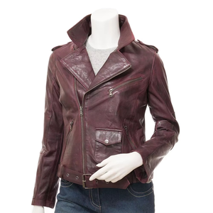 Chaqueta de Motociclista de Cuero Genuino para Mujer, Color Sólido, Cuello Camisero, Manga Larga, Cierre con Cinturón, Estilo Otoñal, Nuevo Color Personalizado - Product Image 6