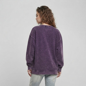 T-shirt ample à col rond et manches longues pour femme, style vintage délavé, respirant et écologique, idéal pour l'été - Product Image 2