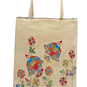 Sacs à provisions en toile de jute personnalisés et écologiques avec poignée en bande de sangle Impression teintée durable sans azo avec fermeture à glissière supérieure - Product Image 1