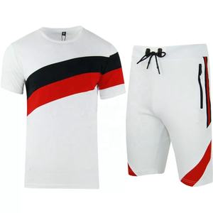 Servicio OEM logotipo de marca personalizado última moda de los hombres de 2 piezas de verano camiseta pantalones cortos conjunto de algodón patrón sólido estilo casual - Product Image 1