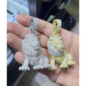 Colgante de Lujo de Moissanita con Diseño de León, Cadena de Oro y Plata con Incrustaciones, Corona Real Brillante, Encanto de la Selva, Colgantes y Dijes Finos - Product Image 3