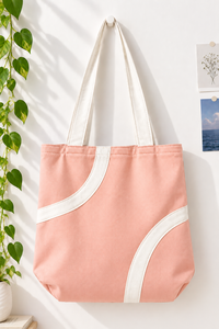 Canvas Reusable <b>Tote</b> Bag with Long Handle and Trim Medium Size for Beach Grocery <b>Travel</b> - Product Image 6