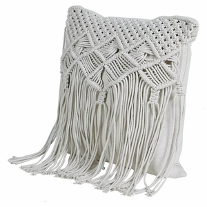 Handmade Macrame Chair Cushion <b>Cover</b> Cotton Square <b>Throw</b> Pillow <b>Cover</b> for Couch Bed Home Décor 16 x 16 inches - Product Image 5
