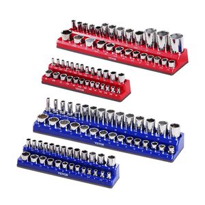 Set di 4 Organizzatori Magnetici per Bussole da 1/4 e 3/8 (Metrico e SAE) con Etichette Trasparenti per Riparazioni Auto - Product Image 1