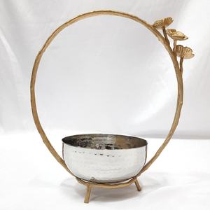 Poignée Plaqué Doré Gravure Ardoise Plats & Assiettes Bol Acier Inoxydable Aluminium Métal Bonne Qualité Servir Alimentaire Bol à Fruits - Product Image 1