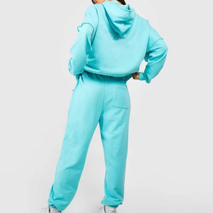 Women's 2 Piece Fleece Hooded Sweatshirt <b>Set</b> Solid Color Casual Loose Fit Full Length Pants With Pockets All Seasons Wear - Product Image 2