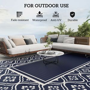 Tappeto da Esterno Intrecciato in PP PVC 18FT X 9FT con Bordo a Zucca Blu e Bianco e Borsa per il Trasporto - Product Image 6