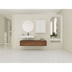 Mobile bagno sospeso da 60 pollici con lavabo in resina e 2 armadietti laterali, 3 cassetti a chiusura ammortizzata, design a montaggio a parete - Product Image 2