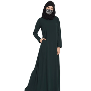 Abaya longue pour femme, couleur unie, coupe ample, ourlet droit, tenue de prière du Moyen-Orient - Product Image 4