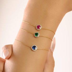 Factory Directly Sale Emerald & Diamond Spring Lock Minimalist Solitaire Halo Bracelet K14 Yellow <b>Gold</b> Latest Design Jewelry - Product Image 2