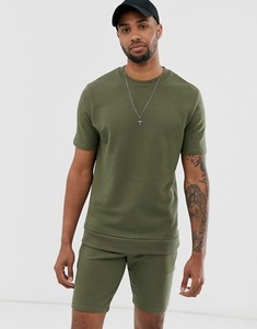 Ensemble t-shirt à manches courtes et short pour homme, vert olive, col rond, couleur unie, coton léger, vêtements d'été décontractés - Product Image 1