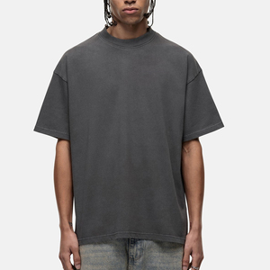 Camiseta de Jersey de Algodón Teñido Liso Extra Grande para Hombre, Manga Corta, Cuello Redondo, Color Sólido Informal, Negro Gris - Product Image 4