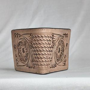 Portefeuille en cuir véritable fait main avec motif de fleurs en relief, style vintage, fermeture pliante, portefeuille court pour homme, usage quotidien - Product Image 3