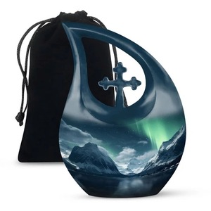Urna Conmemorativa Grande en Forma de Lágrima para Cenizas de Papá, con Hermosa Cruz, Bolsa de Terciopelo Gratis - Product Image 4
