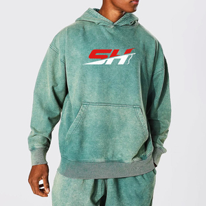 Sweat-shirts à capuche pour hommes style rétro, délavés à l'acide, en molleton de coton épais, coupe ample et confortable, vierges - Product Image 1
