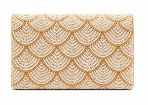 Beaded <b>Clutch</b> Purse Ivory Gold | Handmade <b>Wedding</b> Bag | Scallop Evening Handbag Gift| Handmade Bridal Statement Bag - Product Image 5
