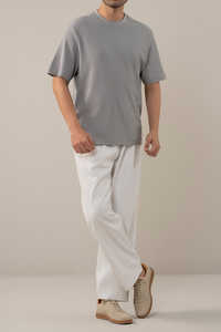 Camiseta de Doble Capa para Hombre con Logotipo Personalizado, Mejor Precio, Camiseta Gris Claro a Rayas con Cuello Redondo, Camisetas Grises al Por Mayor - Product Image 6