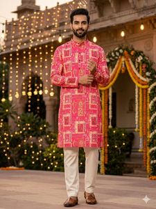 Última Tendencia en Kurta Pijama de Algodón Suave Estampado para Hombre, Ideal para Fiestas, Bodas y Ocasiones Especiales - Product Image 6