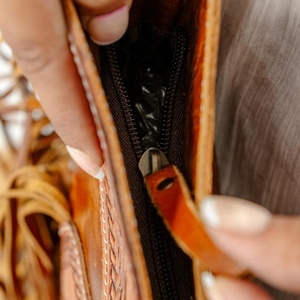 New Best Seller Hand Tooled Leather Western Women Crossbody Purse Hair On Cowhide Fringe <b>Conceal</b> Carry Genuine Leather Handbag - Product Image 6