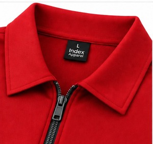 Camiseta Polo Roja de Manga Corta con Cierre de Cremallera para Hombre, Marca Index Apparel, Bordada, de Color Sólido, Informal, de Secado Rápido, Tejida en Poliéster - Product Image 4