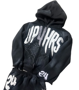 2025 Top Qualité Personnalisé Vendeur Araignée Hommes À Capuche Noir Zip Up À Capuche avec Logo Surdimensionné Strass Conception Streetwear Imprimer - Product Image 1