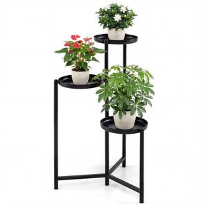 Support à plantes en métal à 3 niveaux, noir, antirouille, étagère d'angle avec pieds anti-rayures - Product Image 1