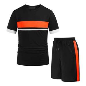 Ensemble de vêtements de sport décontractés pour hommes, vêtements de sport d'été, t-shirts à manches courtes en coton tricoté respirant, shorts, couleur contrastée - Product Image 6