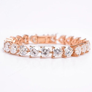 RB Gems 18k Solid Rose Gold Romantic Love Valentine Heart Design Lab Grown Diamond GIA Certified Bezel Set High Fine <b>Bracelet</b> - Product Image 1