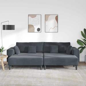 Juego de sofás de terciopelo de 208 cm con cojines, muebles de salón de 3 piezas en gris oscuro - Product Image 3