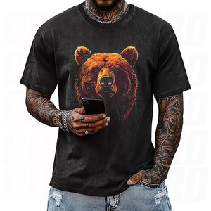 Black Acid Washed T Shirts for Men Women Casual Streetwear Cotton Crew Neck Ribbed T Shirts DTG DTF Screen Printing Graphics - Product Image 4