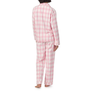 Conjunto de Pijama de Algodón a Cuadros Rosa para Mujer, Manga Larga, Cierre de Botones, Corte Holgado, Ropa de Dormir de Dos Piezas para Primavera - Product Image 3
