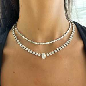East West Baguette Tennis <b>Necklace</b> Illusion Puff Choker Chain Lab Grown Diamond CVD Manufacturer Wholesale 14k 18k <b>Solid</b> Gold - Product Image 4