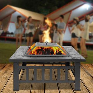Moderno Tavolo Quadrato Nero in Metallo per Braciere da Esterno Senza Fumo per Patio - Product Image 1
