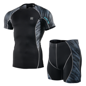 Unisex Compression Rash Guard Set Full Sleeve <b>Top</b> Shorts Sublimation Print Quick Dry Spandex Polyester <b>Skull</b> Design Eco-Friendly - Product Image 3