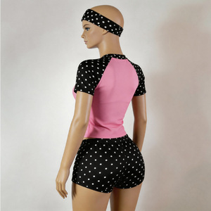 Women's Casual Summer 2-Piece Short Set with Custom Logo Dots Print Headband Trending Streetwear with Customized <b>Top</b> sets - Product Image 2
