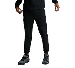 Pantalon de jogging noir pour homme, taille à cordon, anti-boulochage, poids moyen, décontracté, pour la gym, avec poches cargo, coupe-vent, pour le sport - Product Image 1