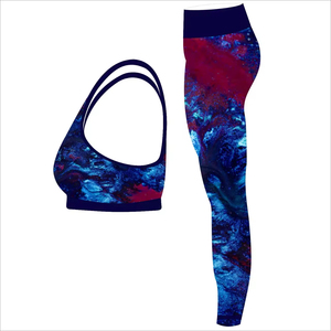 Sublimated Cropped Yoga Tank with Solid Compression Footed <b>Leggings</b> Breathable Drawstring Closure 2-Piece Set for <b>Women</b> Red - Product Image 3