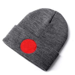 Gorros de punto acanalado personalizados con parche redondo, gorros de invierno cálidos, gorros con logo en blanco, gorros de calavera con dobladillo, gorros acrílicos gris oscuro al por mayor - Product Image 2