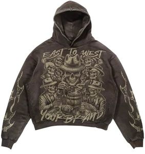 Ensemble de survêtement noir à capuche 2 pièces coupe ample longueur intégrale style streetwear automne imprimé crâne en coton avec pantalon à cordon de serrage 2026 - Product Image 3