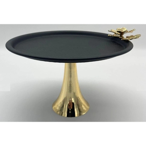 Exclusive Quality Metal <b>Cake</b> Stand With Gold Leaf Accent Black And Gold Finish Dessert Display Tray For <b>Wedding</b> Party And Events - Product Image 1
