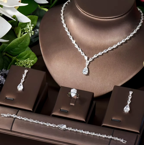 <b>Pearl</b> Cut Zircon <b>Necklace</b> <b>Set</b> Water Drop Bridal Jewelry <b>Set</b> for Wedding Party Women - Product Image 4